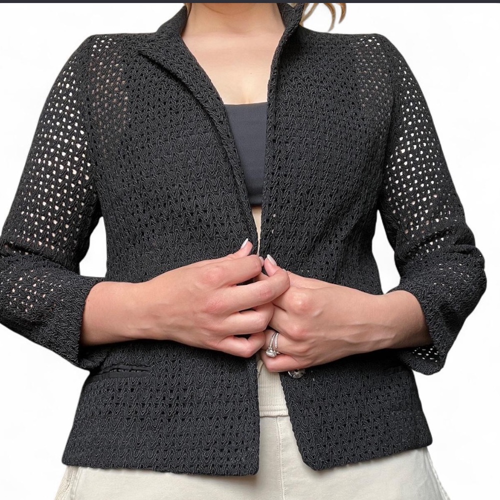 Structured Black Embroidered Sculpted Knit Jacket Pinko Snap Buttons ~Medium